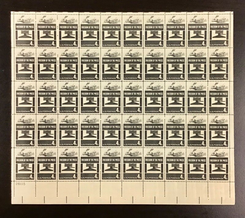 1119    Freedom of the Press   MNH 4 c Sheet of 50    FV $2.00    1958