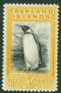 SG 136 Falklands 1933. 5/- black & yellow. Very lightly mounted mint. A fine...
