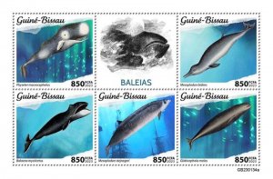 Guinea-Bissau - 2023 Whales, Sowerby's Beaked, Bowhead - 5 Stamp Sheet GB230134a