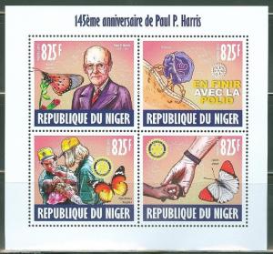 NIGER 2013 145th BIRTH ANNIVERSARY OF PAUL HARRIS ROTARY  INT'L SHEET  MINT NH