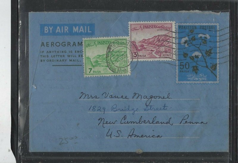 PAKISTAN  COVER (PP1404B) 1969  50P  AEROGRAM+3P+7P SENT BOYRA TO USA