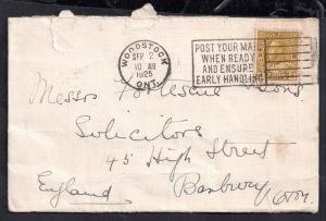 Canada 1925 4c KGV cover Woodstock CDS WS3636