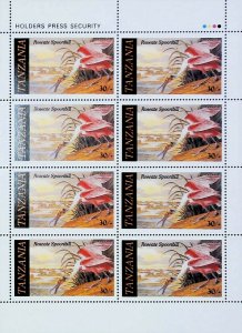 Spoonbill Birds Wild Life Ornithologist J Audubon 1986 Tanzania MNH Sheet X414-