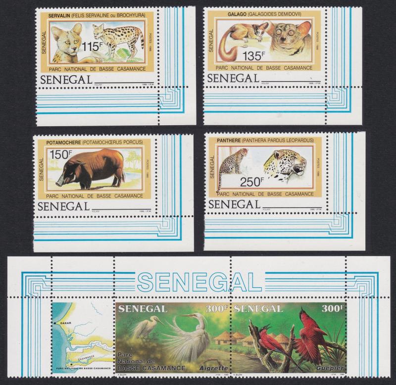 Senegal Wild Animals Birds Corners 4v+strip of 2 with margins 1987 MNH