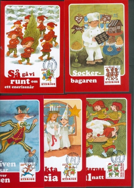 Sweden. Maximum Card 2000. Complete Set 5 Card. Christmas Songs.