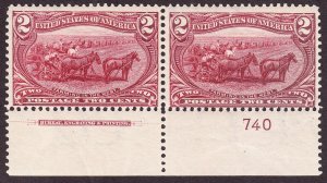 US 286 2c Trans-Mississippi Mint Bottom Plate #740 Pair F-VF OG H SCV $160