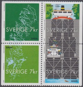 SWEDEN Sc # 2413a-d MNH BOOKLET PANE of 4 DIFF - EUROPA 2001 WATERWAYS in SWEDEN