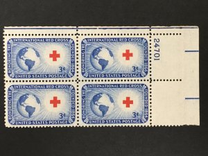 Scott # 1016 International Red Cross, MNH Plate Block of 4