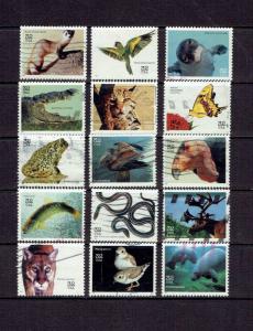 UNITED STATES - 1995 ENDANGERED SPECIES SET - SCOTT 3105a-o - USED