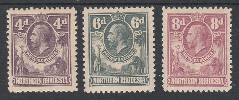 NORTHERN RHODESIA 1925 KGV GIRAFFE AND ELEPHANTS 4D 6D AND 8D 