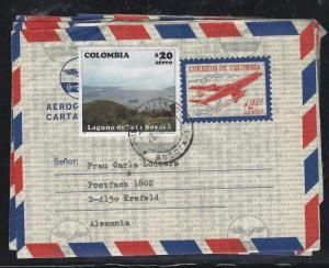 COLOMBIA  (PP0308B) 2.50 AIRPLANE AEROGRAMME UPRATED 20.00  LAGUNA TO GERMANY