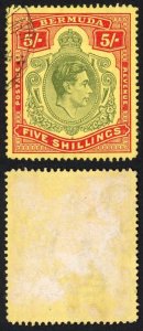 Bermuda SG118b KGVI 5/- Pale Green and Red/yellow Line Perf 14.25 (Ref 22)