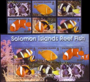 Solomon Is. Reef Fish 6v+MS 2001 MNH SG#996-1002