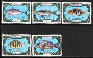 LIBYA Sc 526-30+526a-30a NH ISSUE OF 1973/75 - TWO BACKGROUND COLORS - SEA LIFE