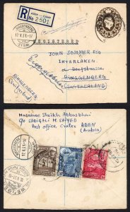 Aden KGVI 1a Postal Stationery cover to Switzerland