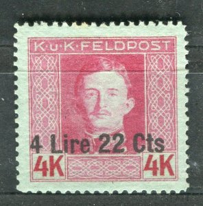 AUSTRIA; 1918 KUK Italian FELDPOST surcharged issue Mint hinged 4L 22c. value