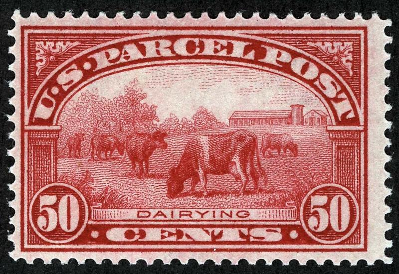 US Sc Q10 Carmine 50¢ U.S. Parcel Post Original Gum Light Hinge