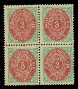 DANISH WEST INDIES #6 (6e) 3¢ bicolor, pr. V Block of 4, hinged, Facit $240.00