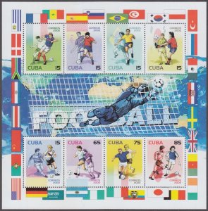 CUBA Sc # 4219a CPL MNH SHEET of 8 DIFF + LABEL 2002 WORLD CUP SOCCER