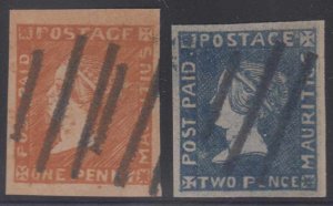 BC MAURITIUS 1848 QV Sc 3e & 4h FULL SET CRUDE FORGERIES MUTE CANCEL (CV$1,850) 