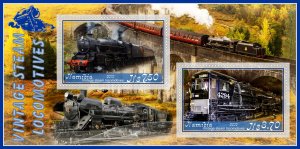 Stamps. Trains,  steam locomotives 2019 year 1+1 sheets perforated