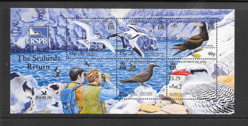 BIRDS - ASCENSION #872a SEABIRDS S/S MNH