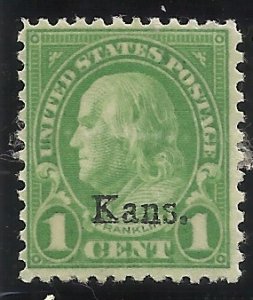 658  1c Kans Overprint MHR F/VF Centering