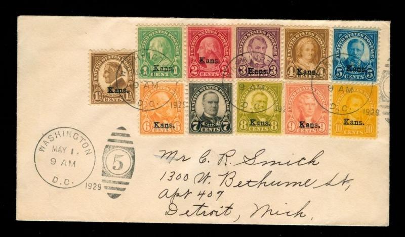 MOMEN: US STAMPS #658-668 COMPLETE SET ON MAY 1st 1929 FDC COVER