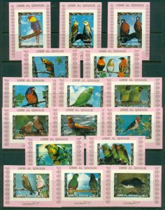 Umm al Qiwain 1972 Mi#1242-1257 Birds, Parrots & Finches, Pink/IMPERF 16xDLMS...