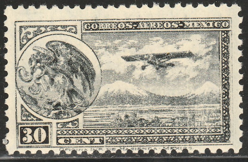 MEXICO C75, 30¢ Early Air Mail WITH Secretaria wmk. MINT, NH. F-VF.