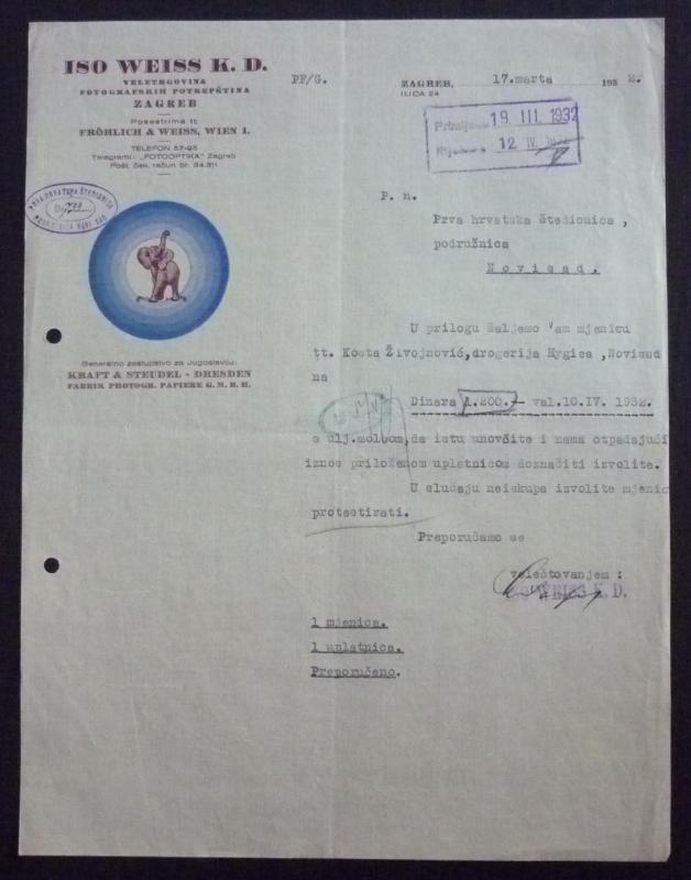 JUDAICA - EARLY ADVERTISING DOCUMENT - MEMO PAPER R! austria yugoslavia J60