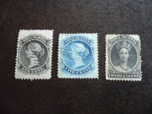 Stamps - Nova Scotia - Scott# 8,10,13 - Used Part Set of 3 Stamps