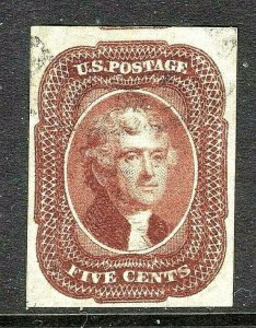 [T] Premium US #12 Used 1856 '5c Jefferson'  Red Brown Type I w/Full Design