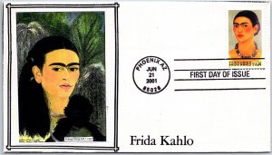 U.S. FIRST DAY COVER FRIDA KAHLO SELF PORTRAIT ON HAND-MADE DETAILED CACHET 2001