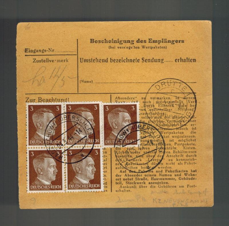 1944 Radziechowy Poland Parcel Cover to Drutte Neuengamme Concentration Camp KZ
