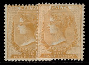 MALTA QV SG18 + 19, ½d SHADE VARIETIES, M MINT. Cat £58.