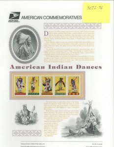 USPS COMMEMORATIVE PANEL #491 AMERICAN INDIAN DANCES #3072-3076