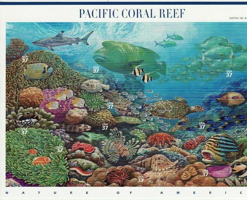 US 3831 MNH 2004 37¢ PACIFIC CORAL REEF Full Pane of 20 Nature of America #6