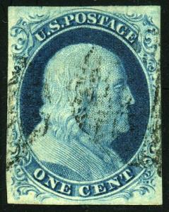 9 1¢ blue type IV - recut 1T1B - PSE graded VF 80