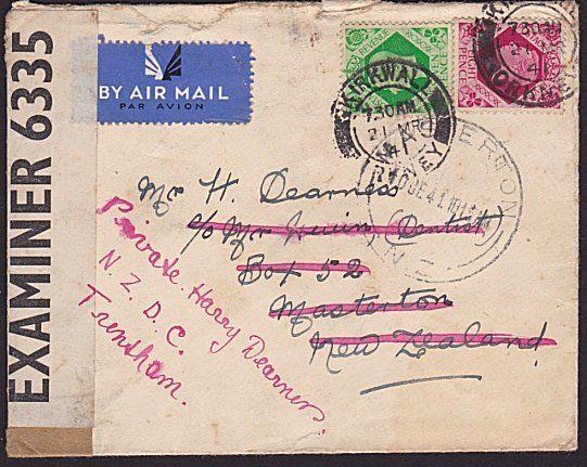 GB 1941 GVI 7d & 8d on censor cover Kirkwall Orkney to New Zealand..........3231