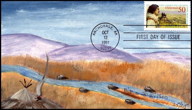 Scott C131 - 50 Cents Bering Land Bridge Billie Jo Wilson Hand Painted FDC 25/25