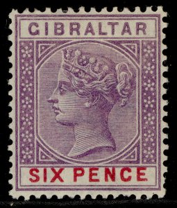 GIBRALTAR QV SG44, 6d violet & red, M MINT. Cat £45.