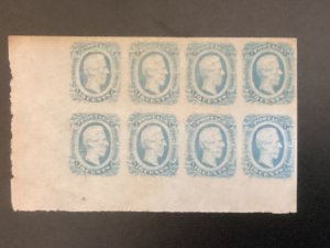 CSA Confederate #12AD VF Block of 8 lower left Extremely Thin Paper