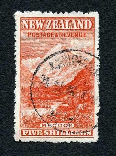 New Zealand SG329ab 5/- Deep Red Wmk upright Perf 14 Cat 375 pounds