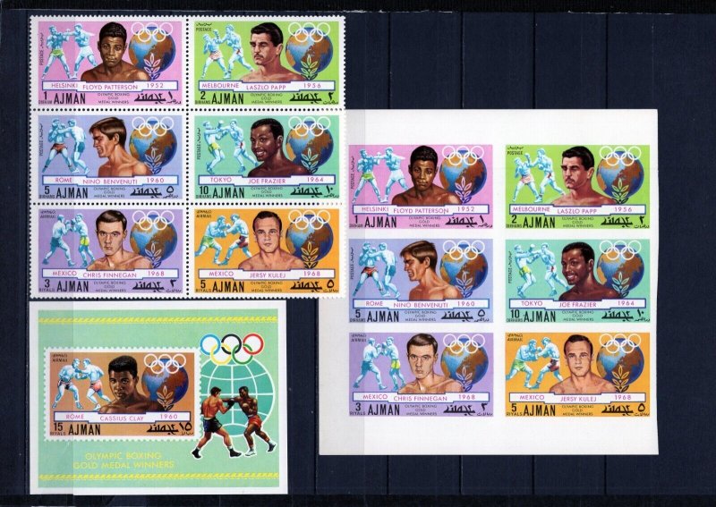 AJMAN 1971 SUMMER OLYMPIC GAMES WINNERS/BOXING 2 SHEETS OF 6 STAMPS & S/S MNH