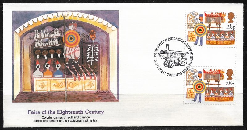 1983 Great Britain 1033 Fairs of the 18th Century gutter pair FDC