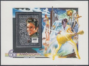 BURKINA FASO Sc# 993A.1CPL MNH ELVIS PRESLEY SUPERB S/S w/SILVER FOIL EMBOSSING