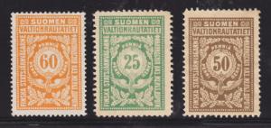 Finland HS 38, 40, 41 MNG. 1913-14 Railway Stamps F-VF