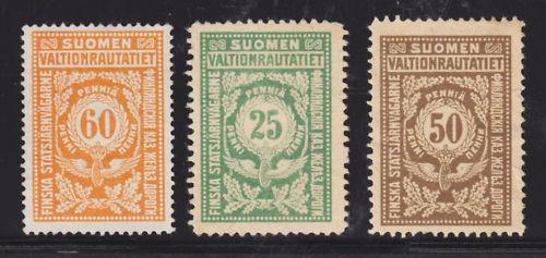 Finland HS 38, 40, 41 MNG. 1913-14 Railway Stamps F-VF