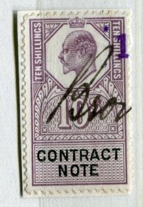 BRITAIN; Early 1900s Ed VII Revenue Contract Note fine used 10s. value